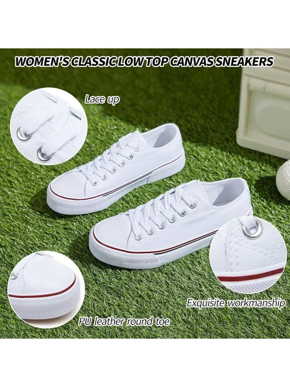 Women's White Lightweight Low Top Lace Up Casual Fashion Walking Sneakers